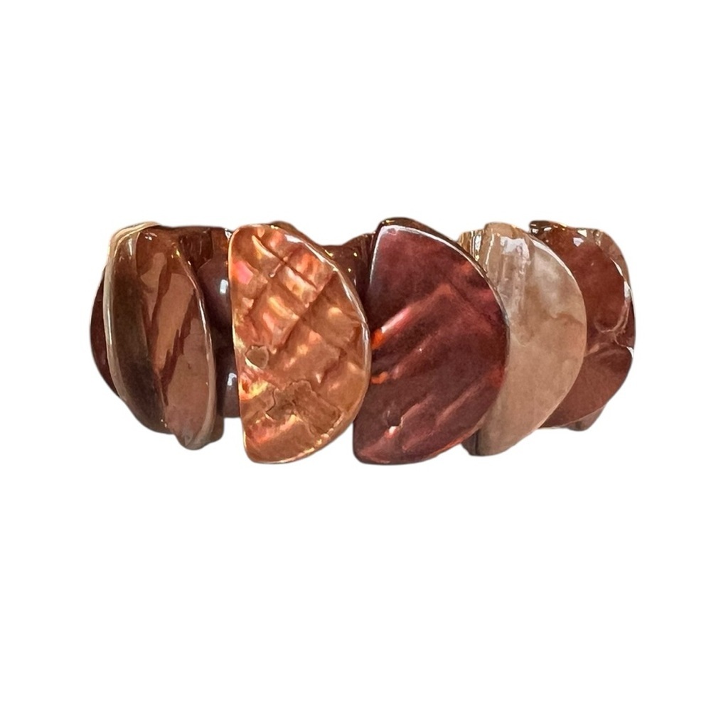 Large Brown Abalone Inspired Chunky Shell Beaded Stretch Bracelet Boho Beachy